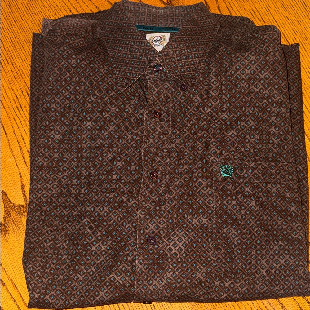 Cinch Men's Dark Brown Geometric Shirt - Picture 4 of 5